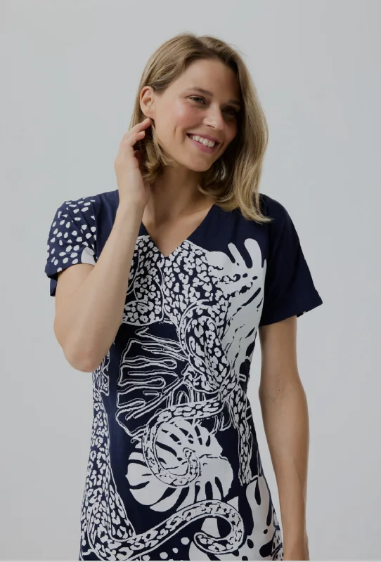 Graphic Print Dress - Navy