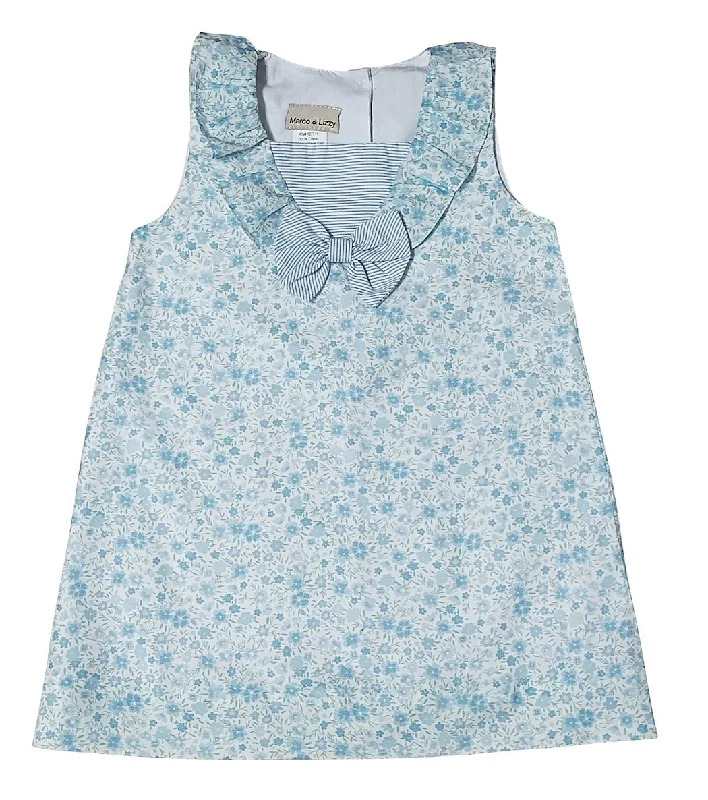 "Carly and Ronnie" Girl's Blue Floral A-Line Dress