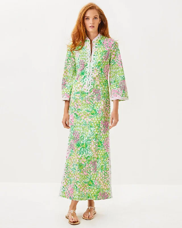 Shealyn Three Quarter Sleeve Stretch Cotton Maxi Caftan Dress