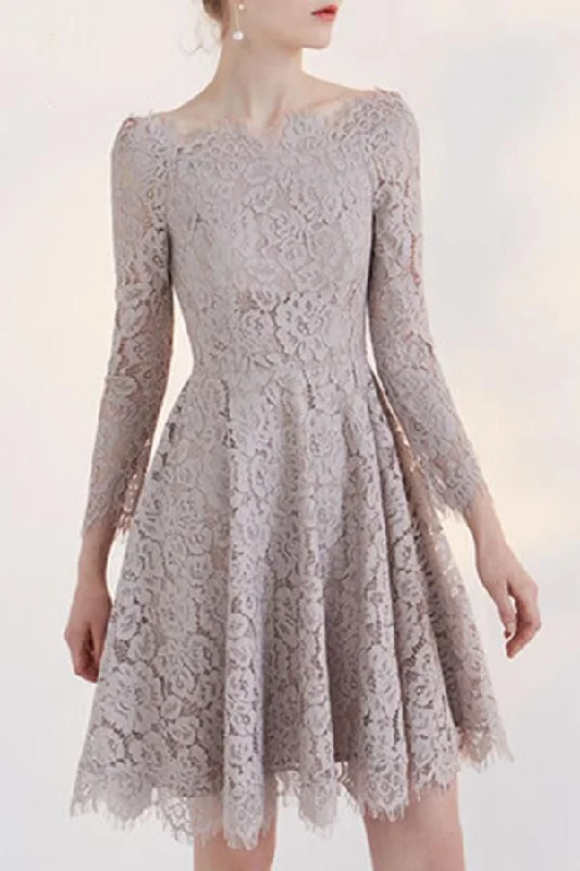 New Fashion Temperament Long Sleeves Lace Short Homecoming Dress For Teens OK376
