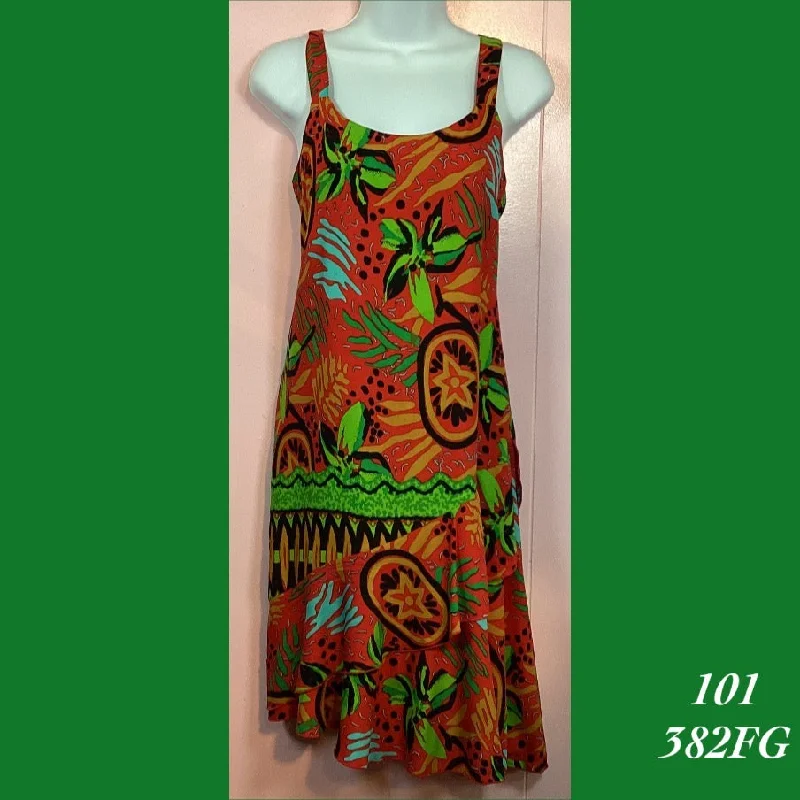101 - 382FG , Tier strap dress with diagonal ruffle and back smocking