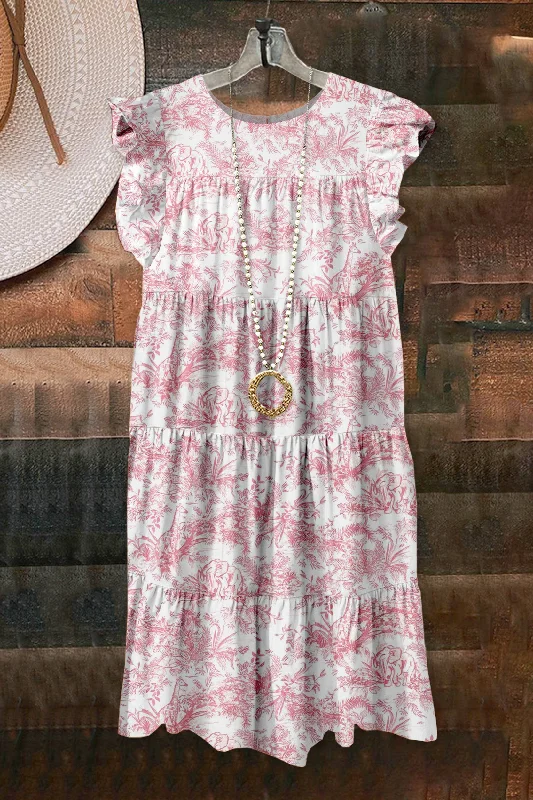 Pretty Floral Print Ruffle Dress