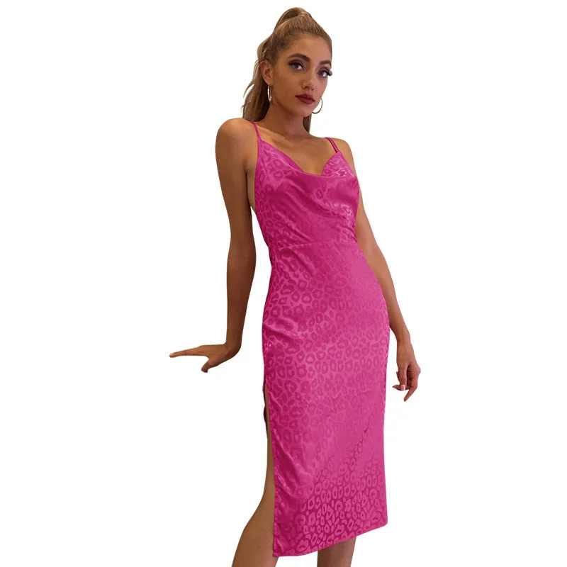 Spring And Summer European And American Women's Slit Satin Evening Dress