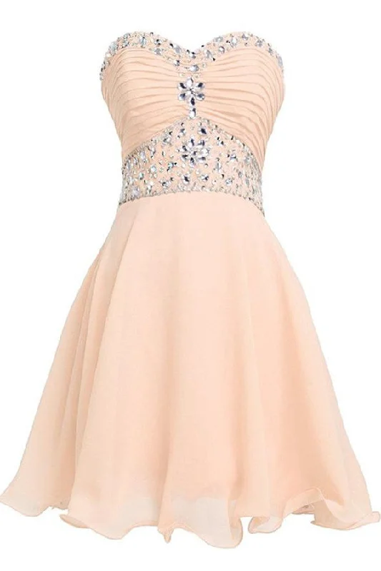 Lovely Short Beading Chiffon Strapless Cute Homecoming Dress For Teens K278