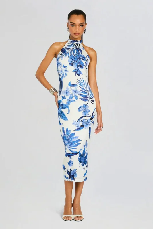 Gabi Dress in White and Blue