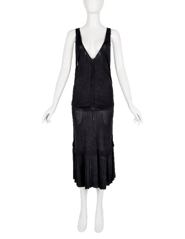 Azzedine Alaia Vintage SS 1988 Black Paneled Plunging Drop Waist Dress