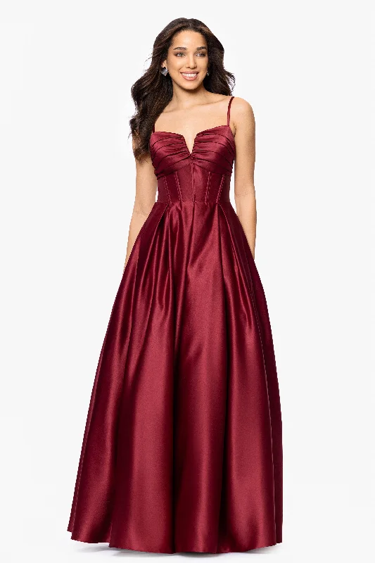 Blondie Nites "Kaylin" Satin Spaghetti Strap V-Neck Floor Length Dress
