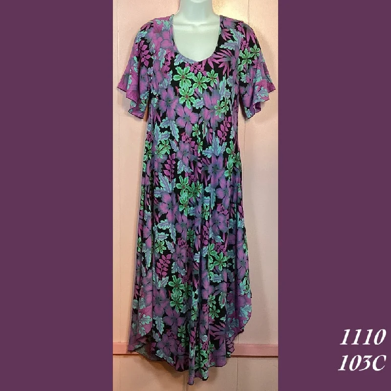 1110 - 103C , Sleeved Resort Dress with pockets and scalloped hemline