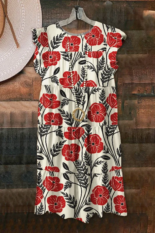 Vintage Floral Print Fly Sleeve Dress