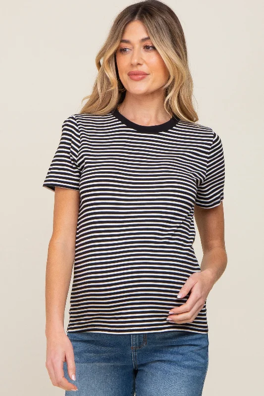 Black Striped Basic Maternity Tee Cashmere Blend Cotton Blend Poly Blend