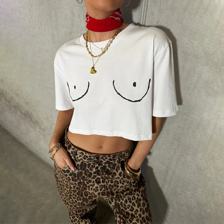 Boob Crop T-shirt Polka Dot Checkered Tartan