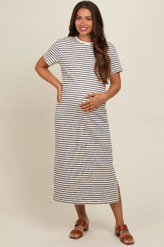 Navy Striped Short Sleeve Maternity T-Shirt Midi Dress Collared Crew Neck Turtle Neck Navy Striped Short Sleeve Maternity T-Shirt Midi Dress Collared Crew Neck Turtle Neck