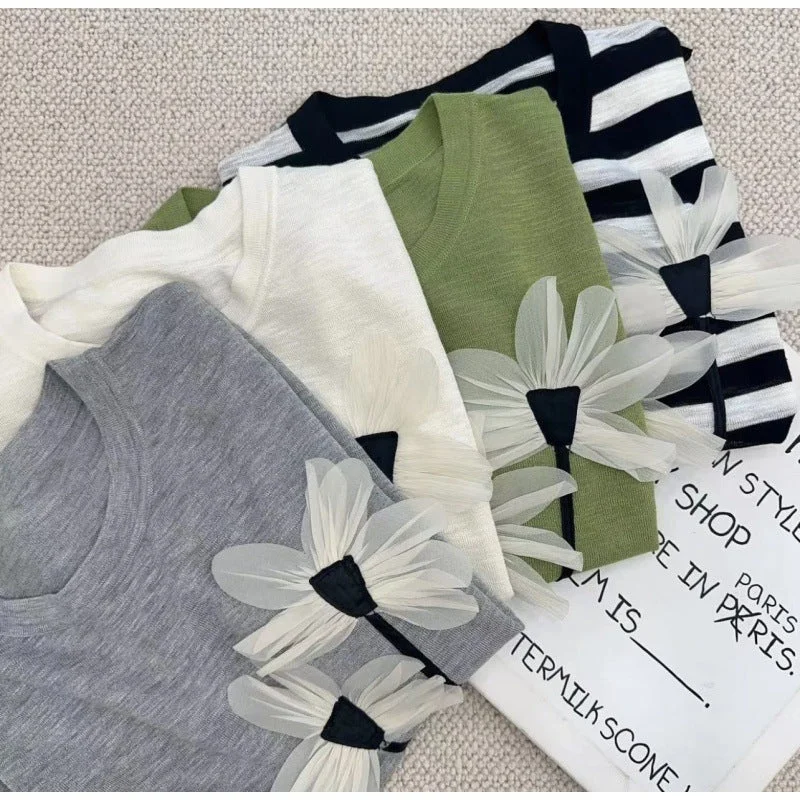 NiDELL Design Flower Sweater for Women . This Year's Popular Western Style Youthful-Looking Top Simple Slimming T-shirt Base Terry Blend Velvet Blend Canvas Blend NiDELL Design Flower Sweater for Women . This Year's Popular Western Style Youthful-Looking Top Simple Slimming T-shirt Base Terry Blend Velvet Blend Canvas Blend