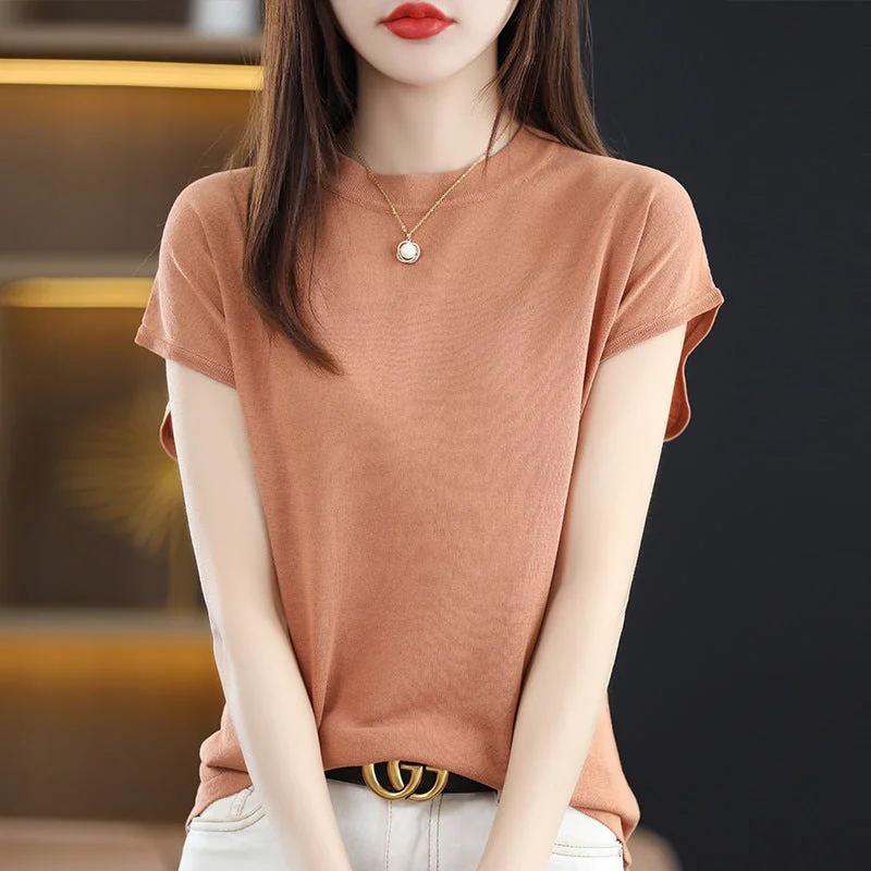 NiDELL Free Shipping Half Turtleneck Short Sleeve T-shirt for Women Summer Short-Sleeved Top . New Vest Sweater Print Jacquard Patchwork NiDELL Free Shipping Half Turtleneck Short Sleeve T-shirt for Women Summer Short-Sleeved Top . New Vest Sweater Print Jacquard Patchwork