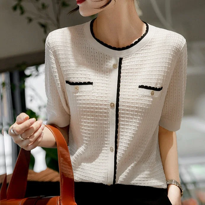 NiDELL Free Shipping . Spring and Summer New T-shirt Short Sleeve French Style Temperament Classic Style Design Sweater for Women Lace Blend Ribbed Blend Corduroy Blend NiDELL Free Shipping . Spring and Summer New T-shirt Short Sleeve French Style Temperament Classic Style Design Sweater for Women Lace Blend Ribbed Blend Corduroy Blend