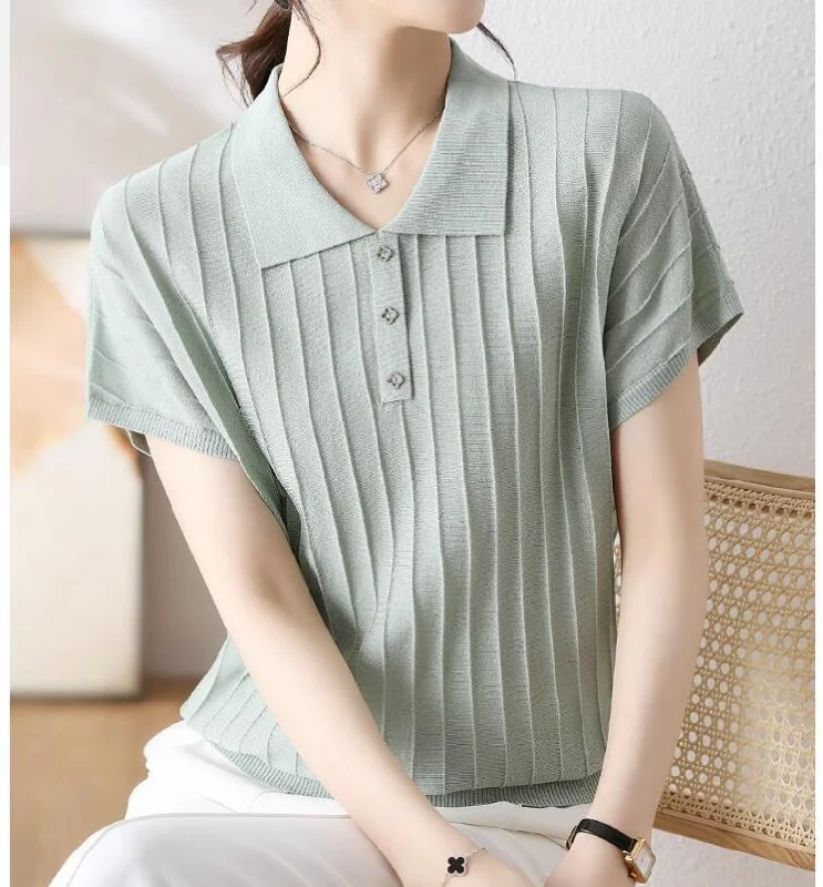 NiDELL Mom Summer Clothes New Short Sleeve Shirt Top Clothes Middle-Aged Women's Clothing Summer Temperament Ice Silk T-shirt Sweater Striped Floral Plaid NiDELL Mom Summer Clothes New Short Sleeve Shirt Top Clothes Middle-Aged Women's Clothing Summer Temperament Ice Silk T-shirt Sweater Striped Floral Plaid