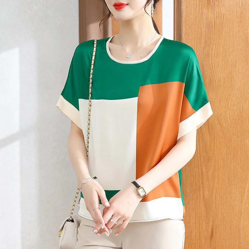 NiDELL Mom Summer Clothing Short Sleeve T-shirt Fashion plus Size Top Thin Sweater Women's Summer Embroidered Appliqued Beaded