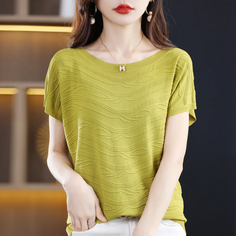 NiDELL round Neck Short-Sleeved T-shirt Women's Sweater . Summer New Loose Ice Silk Base T-shirt Top Women's Thin Elasticated Padded Insulated NiDELL round Neck Short-Sleeved T-shirt Women's Sweater . Summer New Loose Ice Silk Base T-shirt Top Women's Thin Elasticated Padded Insulated