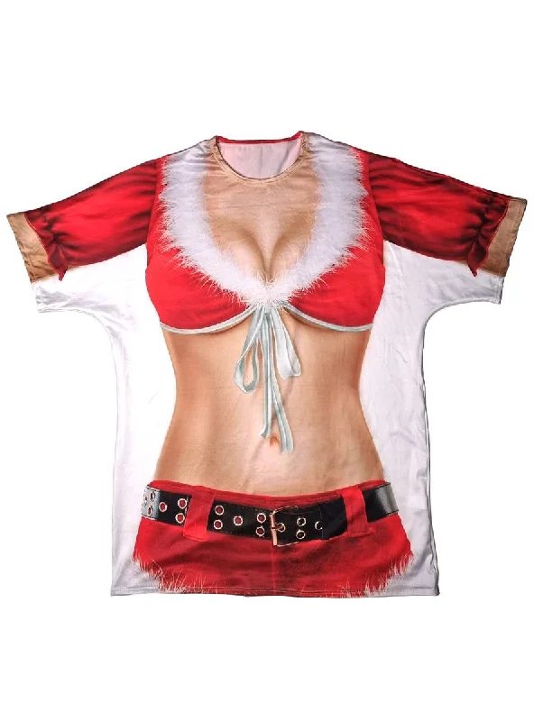 Funny Sexy Christmas Womens Costume T-Shirt Welt Pockets Slit Pockets