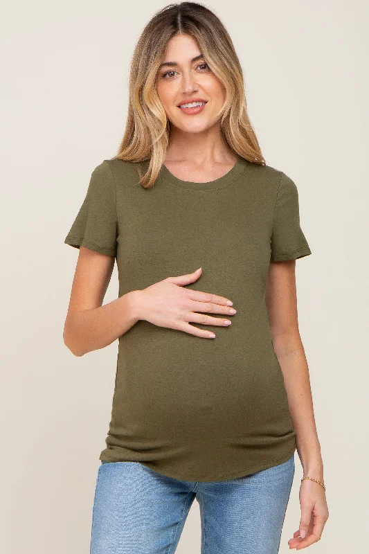 Olive Basic Crew Neck Maternity Tee Rayon Fabric Velvet Fabric Corduroy Fabric