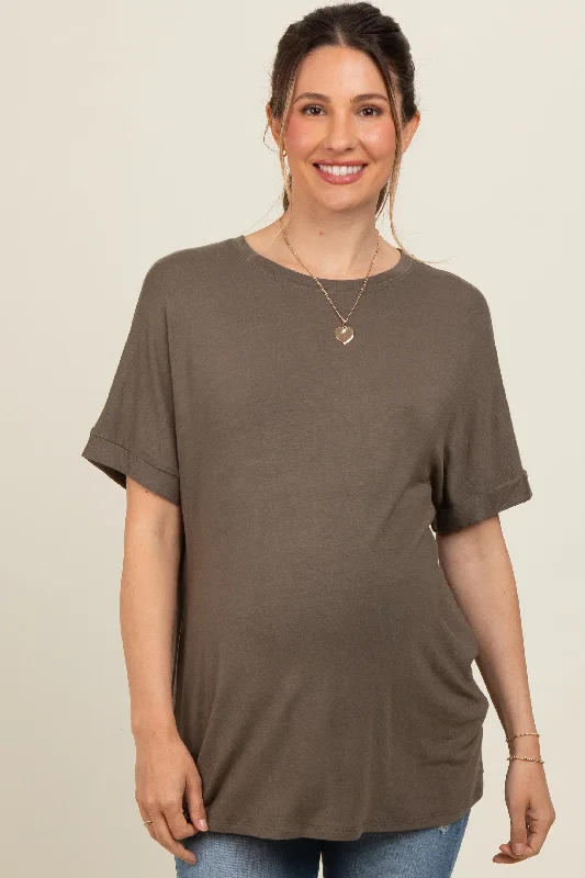 Olive Relaxed Fit Maternity T-Shirt Chenille Brocade Lace