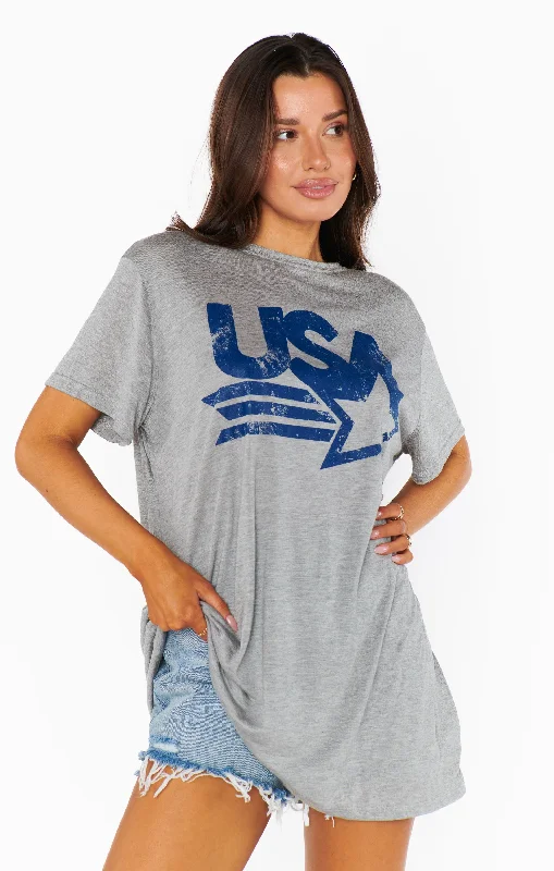 Overnight Tee ~ USA Navy Graphic Spandex Blend Rayon Blend Denim Blend