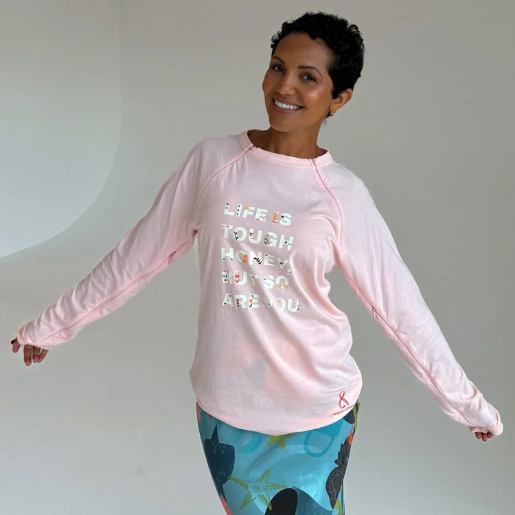 Pink Life is Tough Long Sleeve Accessible T-Shirt Solid Color Striped Floral