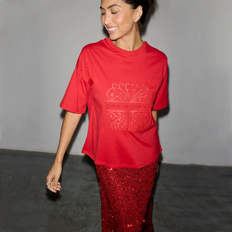 Red NFD T-shirt Chenille Blend Fleece Blend Nylon Blend