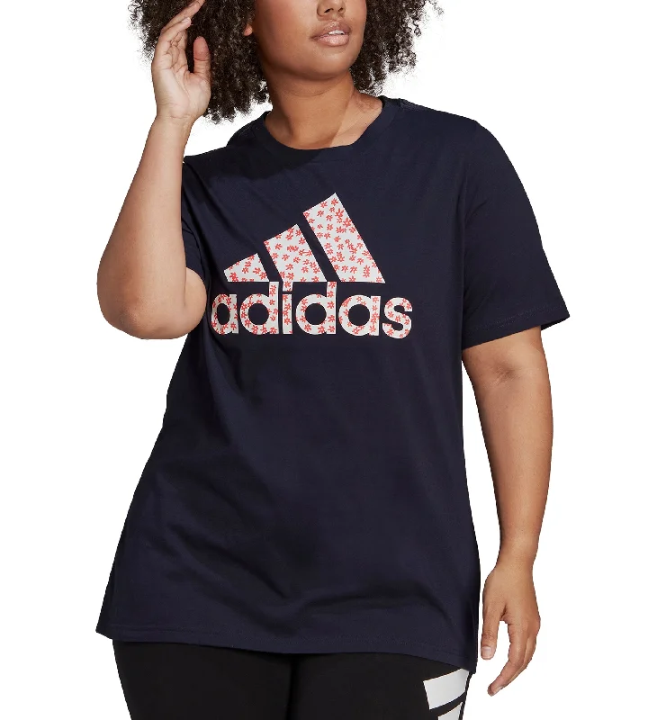 Adidas Plus Size Floral Logo Graphic T-Shirt Mesh Blend Leather Blend Suede Blend