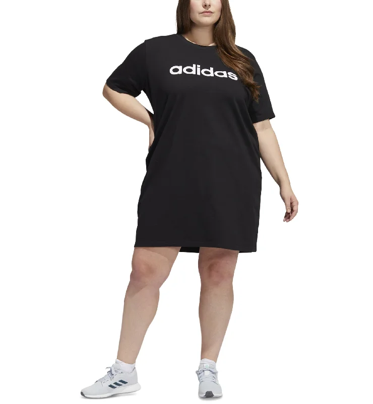 Adidas Plus Size Logo Graphic T-Shirt Dress Cotton Fabric Linen Fabric Terry Fabric