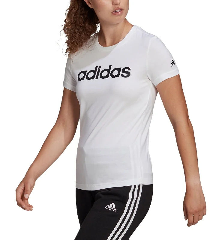 Adidas Womens Essentials Cotton Linear Logo T-Shirt Anti-Shrink Durable Soft