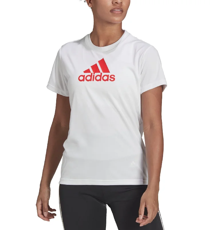 Adidas Womens Logo Training Tee Notch Collar Peter Pan Collar Cowl Neck