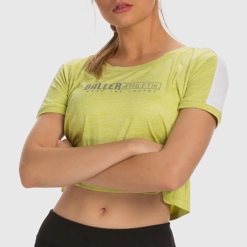 Basic Crop Tee - Green Glow Mesh Blend Leather Blend Suede Blend