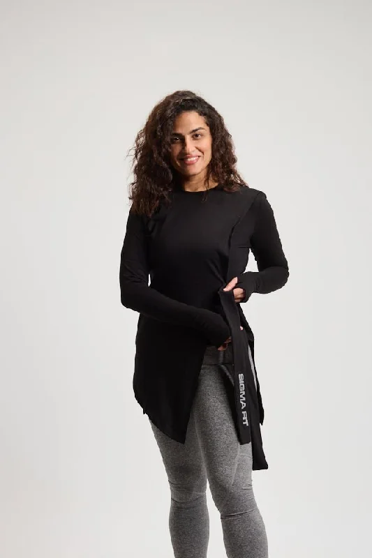Black Abstract Knotted LS Tee Rayon Velvet Corduroy