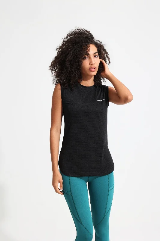 Black LiteRun Sleeveless Tee Welt Pockets Slit Pockets
