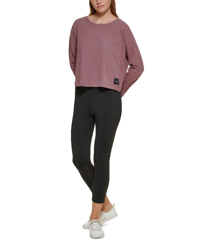 Calvin Klein Performance Long Sleeve Crewneck Tee Solid Print Embellished