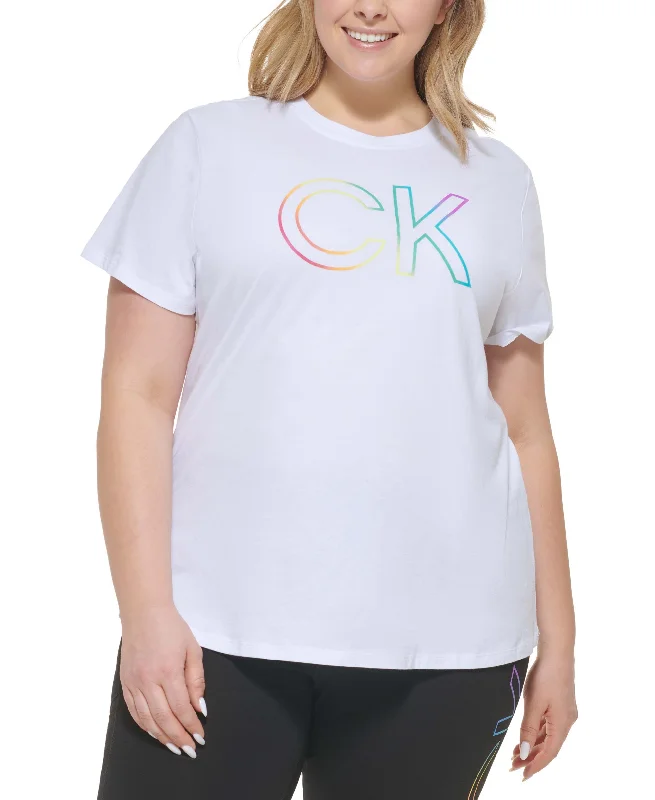 Calvin Klein Performance Plus Size Pride Ombre Logo T-Shirt Satin Blend Silk Blend Wool Blend