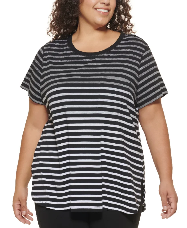 Calvin Klein Performance Plus Size Striped T-Shirt Solid Print Embellished