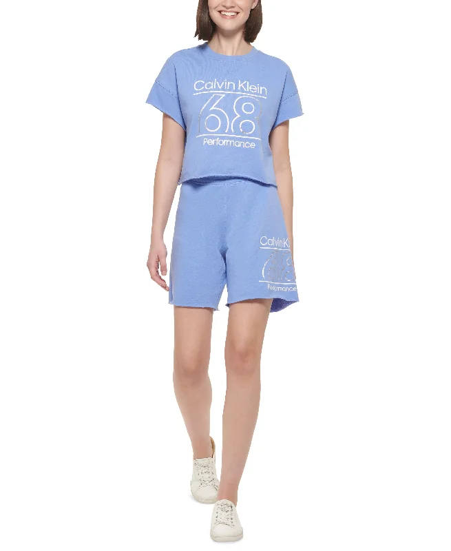 Calvin Klein Performance Womens Cropped Logo T-Shirt Lace Blend Ribbed Blend Corduroy Blend