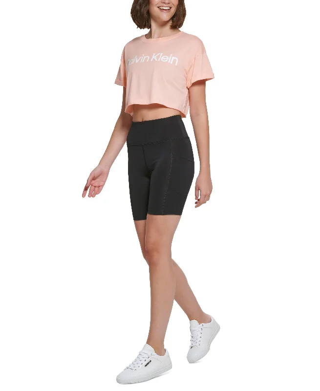 Calvin Klein Performance Womens Logo Cropped T-Shirt Terry Blend Velvet Blend Canvas Blend