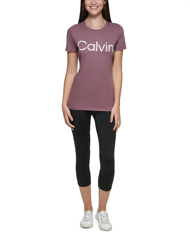 Calvin Klein Performance Womens Logo T-Shirt Satin Blend Silk Blend Wool Blend