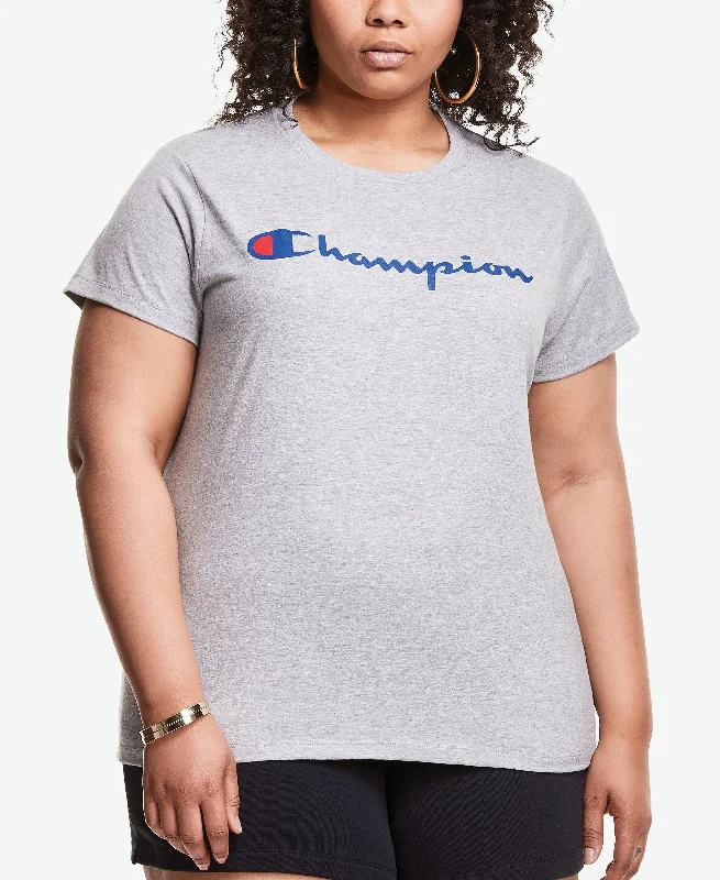 Champion Plus Size Classic Logo Graphic T-Shirt V-Neck T-Shirt Long Sleeve Cotton