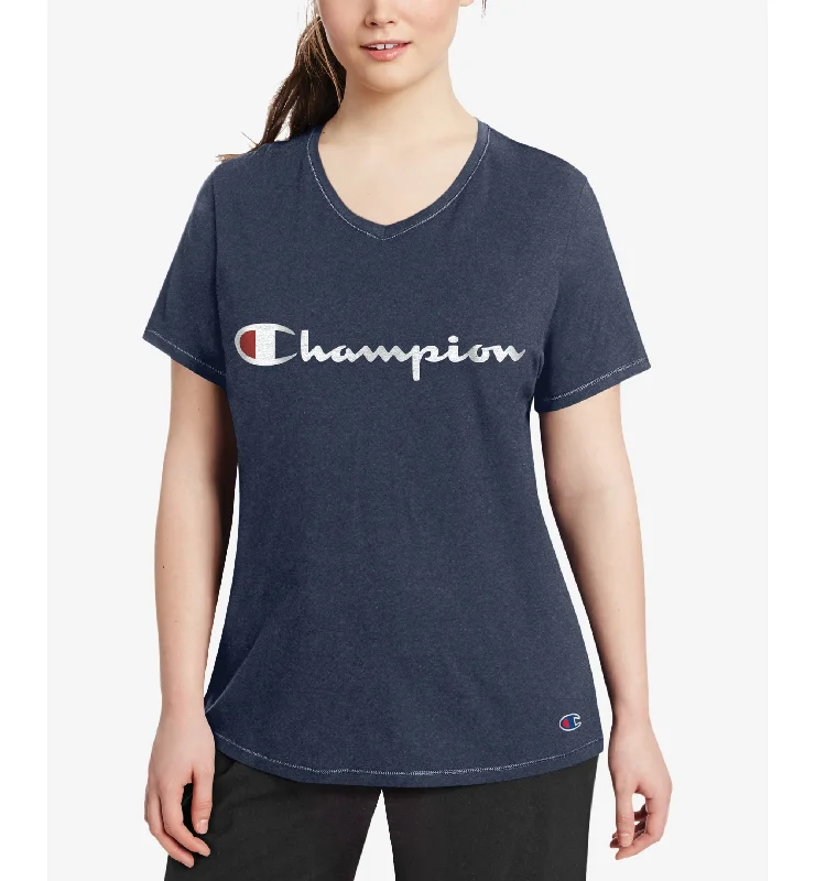 Champion Plus Size Logo T-Shirt Denim Fabric Leather Fabric Suede Fabric