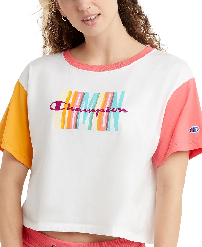 Champion Womens Colorblocked Cropped T-Shirt Cozy Warm Stylish