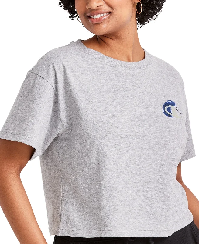 Champion Womens Cropped Logo T-Shirt Seamless Knitted Crochet
