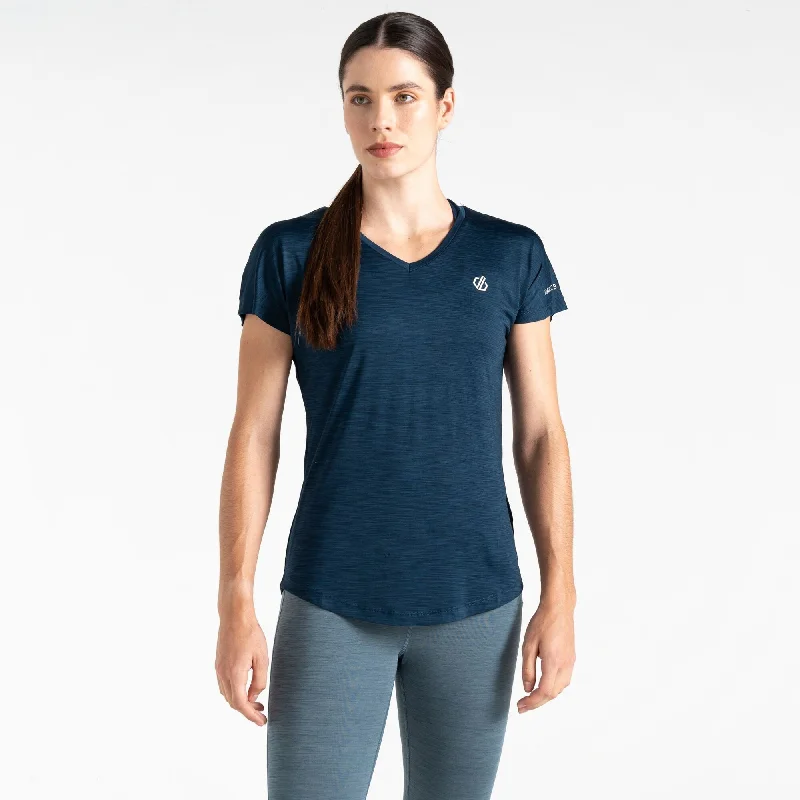 Dare2b Ladies Lightweight Wicking Vigilant Tee-DENIM BLUE Spandex Blend Rayon Blend Denim Blend