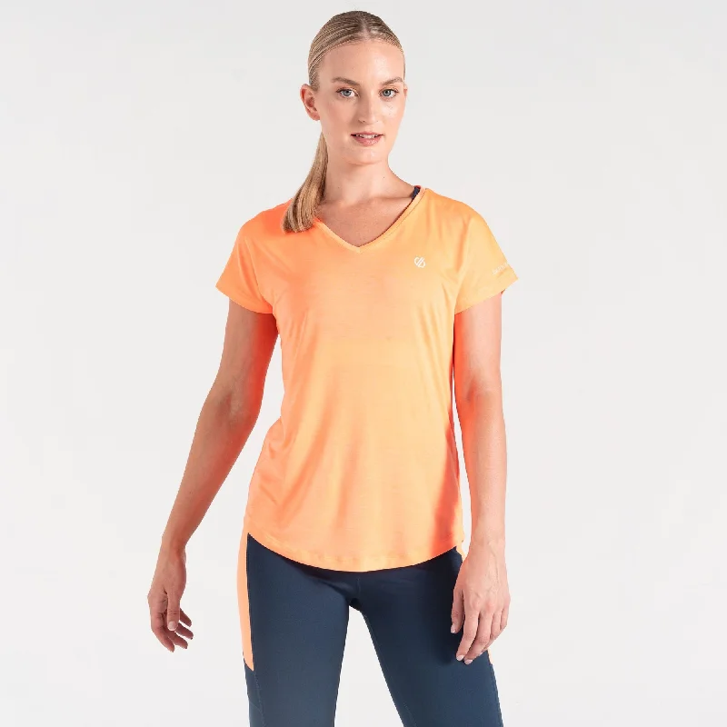 Dare2b Ladies Lightweight Wicking Vigilant Tee-ORANGE Solid Print Embellished