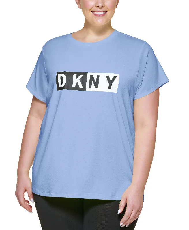 DKNY Plus Size Two Tone Logo Graphic T-Shirt Lace Blend Ribbed Blend Corduroy Blend