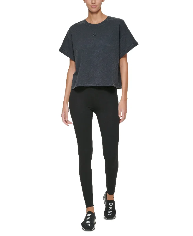 DKNY Sport Boxy Cropped T-Shirt Wool Fabric Cashmere Fabric Tweed Fabric