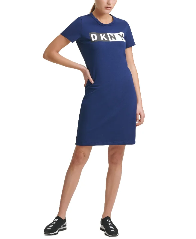 DKNY Sport Cotton Logo T-Shirt Dress Solid Color Striped Floral